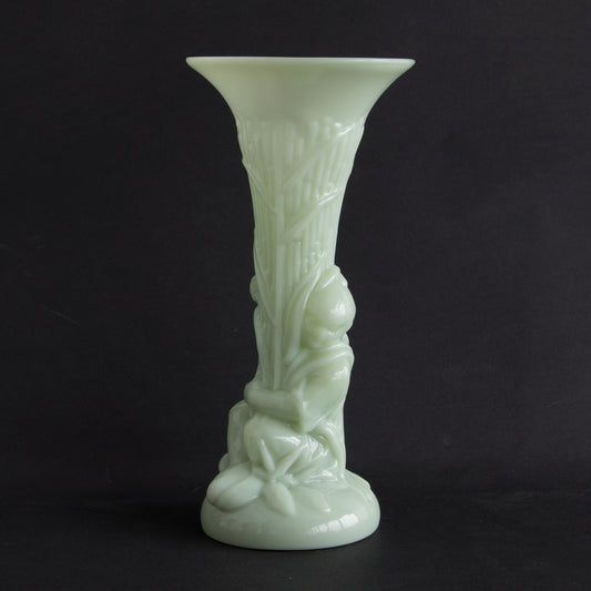 PORTIEUX 'CHINOIS' GREEN OPALINE GLASS VASE | 19TH/20TH CENTURY