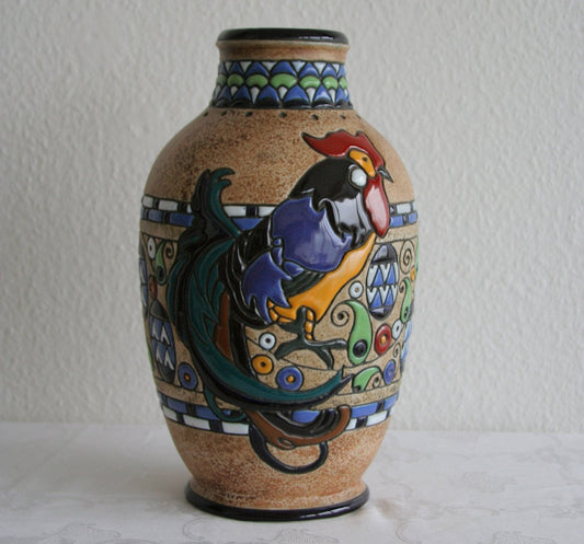 AMPHORA Campina Large Rooster & Flowers Ceramic Vase Mollaris.com 