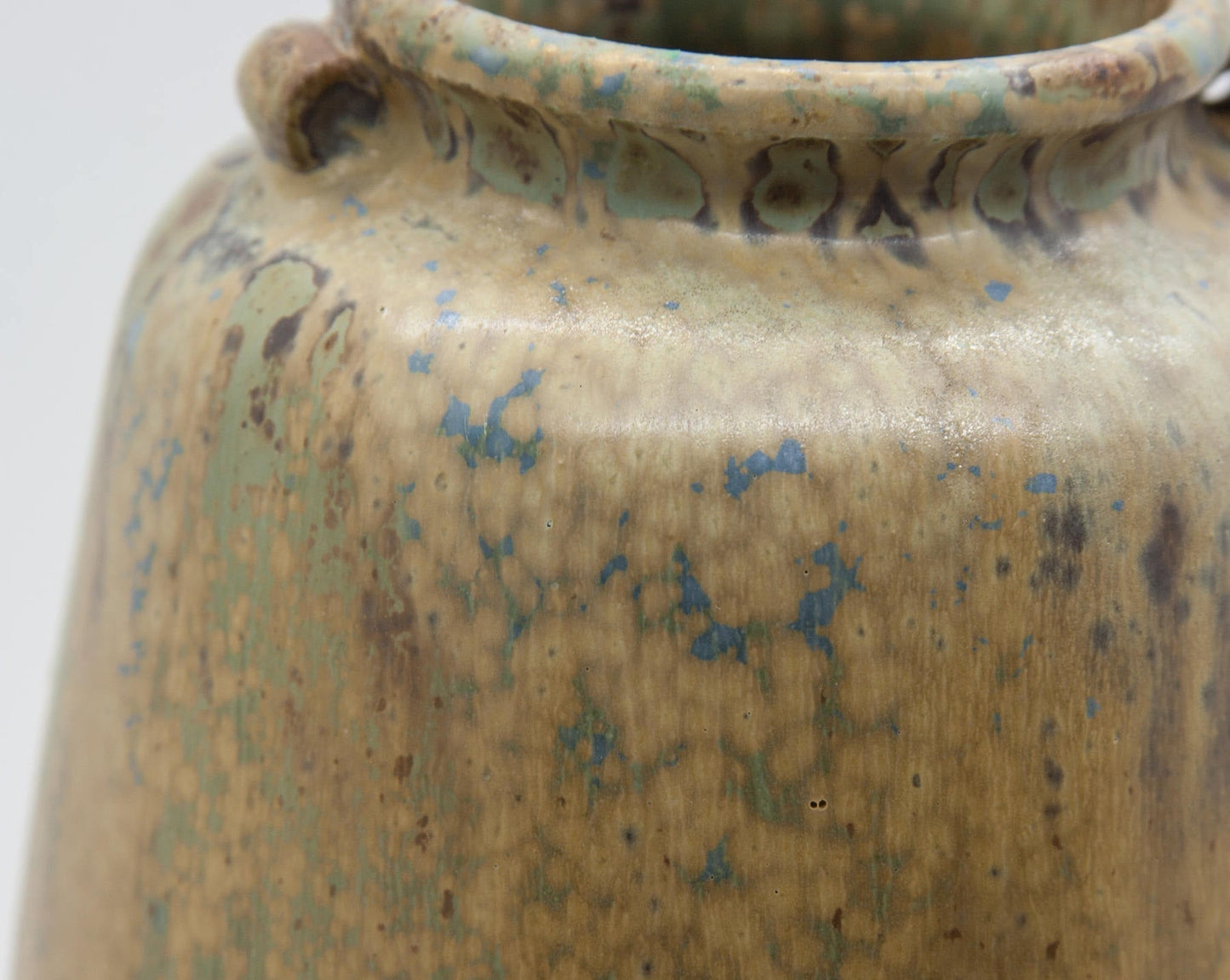 ARNE BANG Yellow Brown Blue Speckled Matte Glazed Stoneware Vase Mollaris.com 