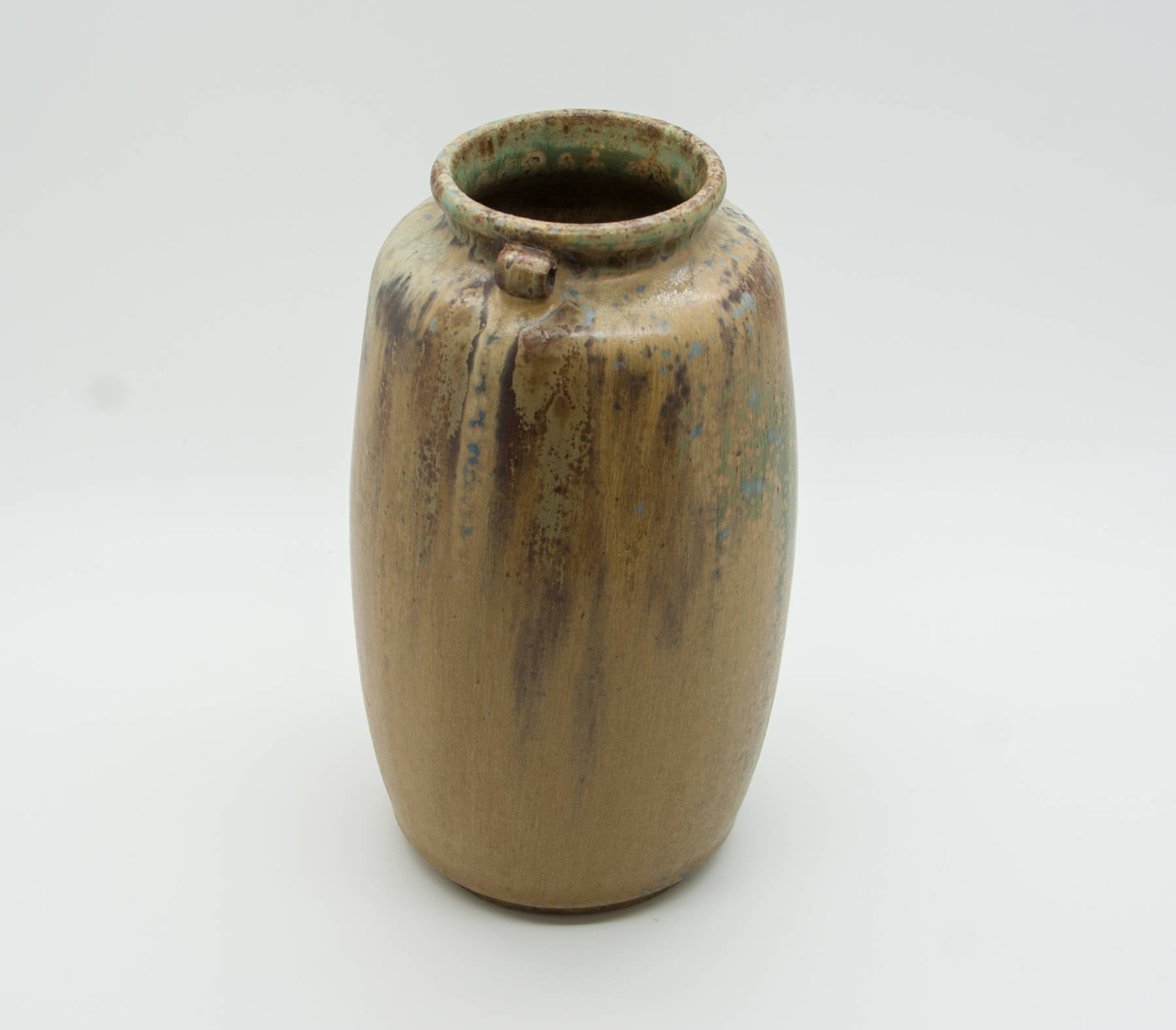 ARNE BANG Yellow Brown Blue Speckled Matte Glazed Stoneware Vase Mollaris.com 