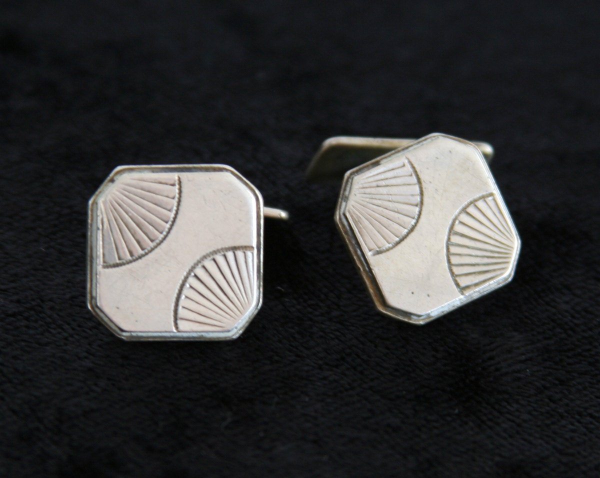 ART DECO Modernist Solid Silver (830S) Cufflinks Mollaris.com 