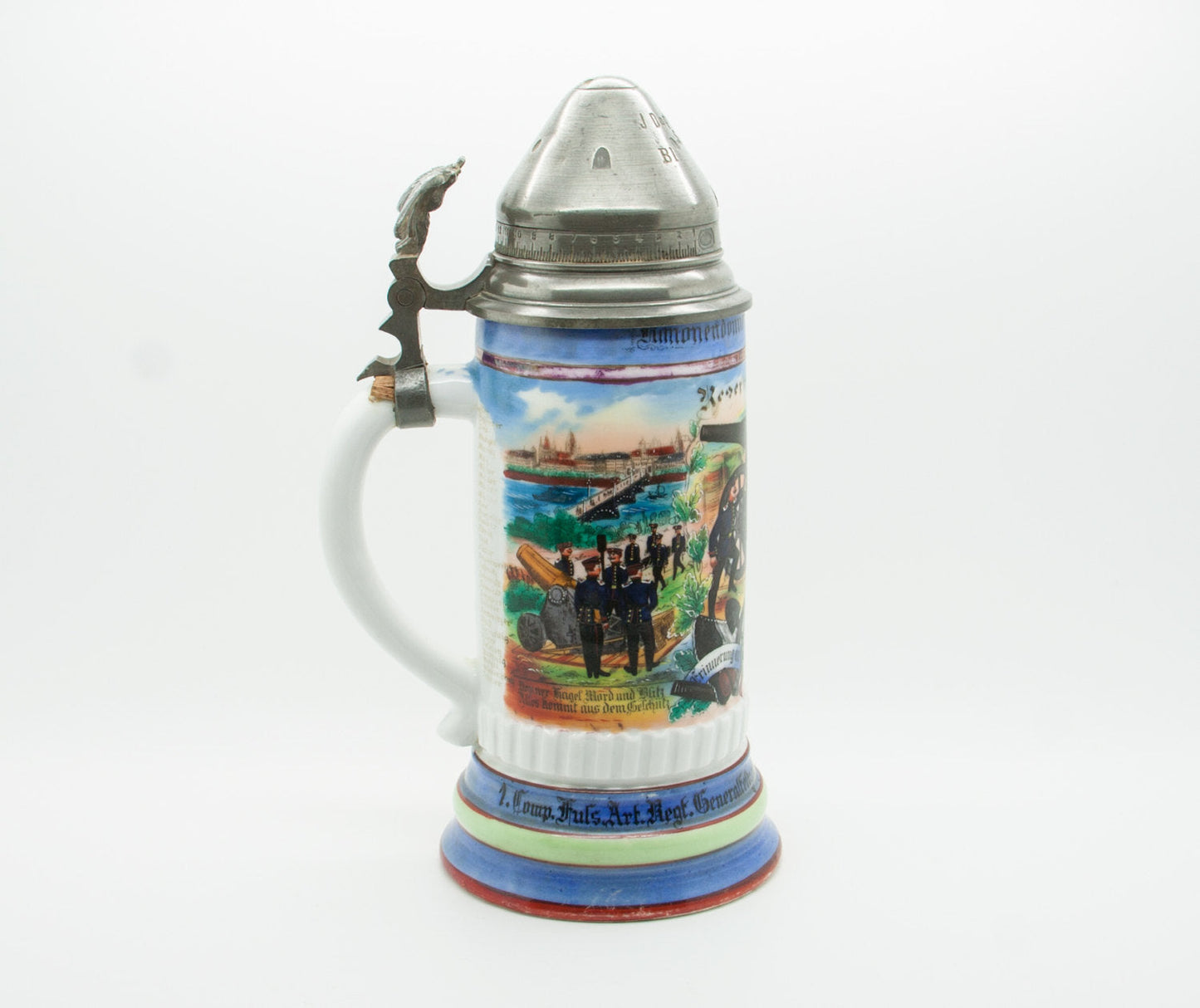 Antique REGIMENTAL Artillery Lithopane Porcelain Beer Stein Mollaris.com 