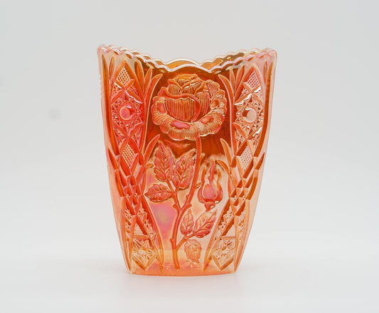 BROCKWITZ Carnival Glass Marigold ROSE GARDEN Small Letter Vase Mollaris.com 