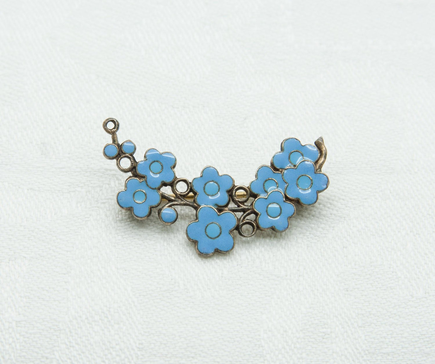 ERIK HERLØW / ANTON MICHELSEN 'Forget Me Not' Posies Gilded Solid Sterling Silver Enamel Brooch (925S) Mollaris.com 