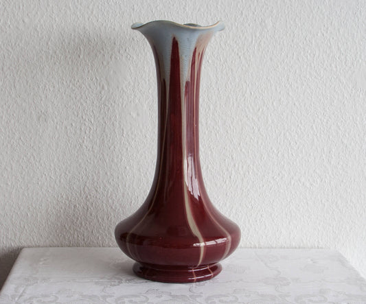 BELGIUM Art Nouveau Red & White Drip Glaze Ceramic Floor Vase Mollaris.com 