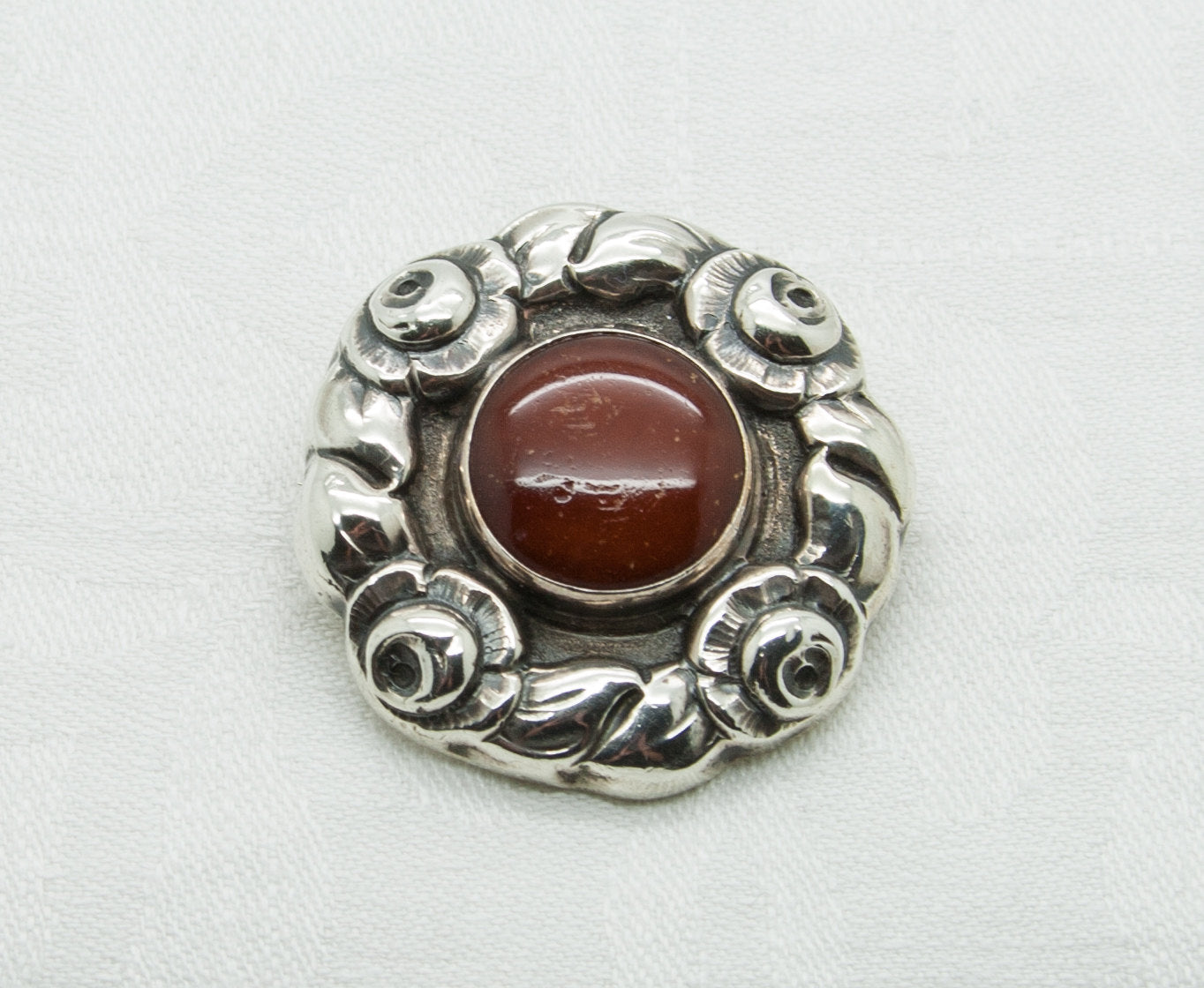 GRANN & LAGLYE Art Nouveau Amber Cabochon Solid Silver Brooch (830S) Mollaris.com 