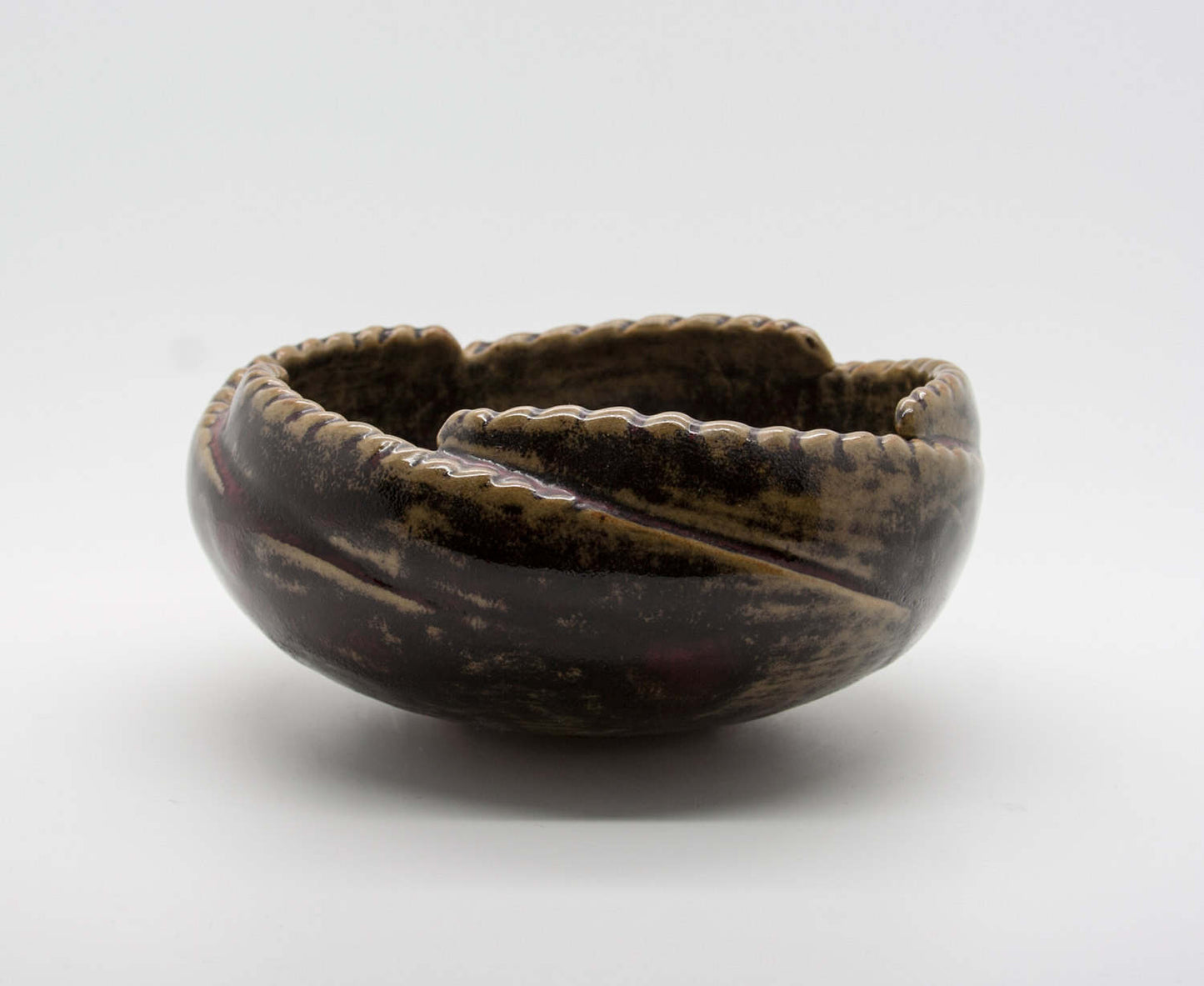 HENNING NILSSON Höganäs Oxblood Glazed Riffled Rim Stoneware Bowl Mollaris.com 