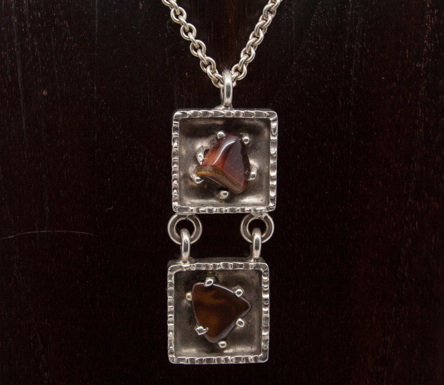 JØRGEN JENSEN Modernist Brutalist Silvered Pewter Tigers Eye Pendant Necklace Mollaris.com 