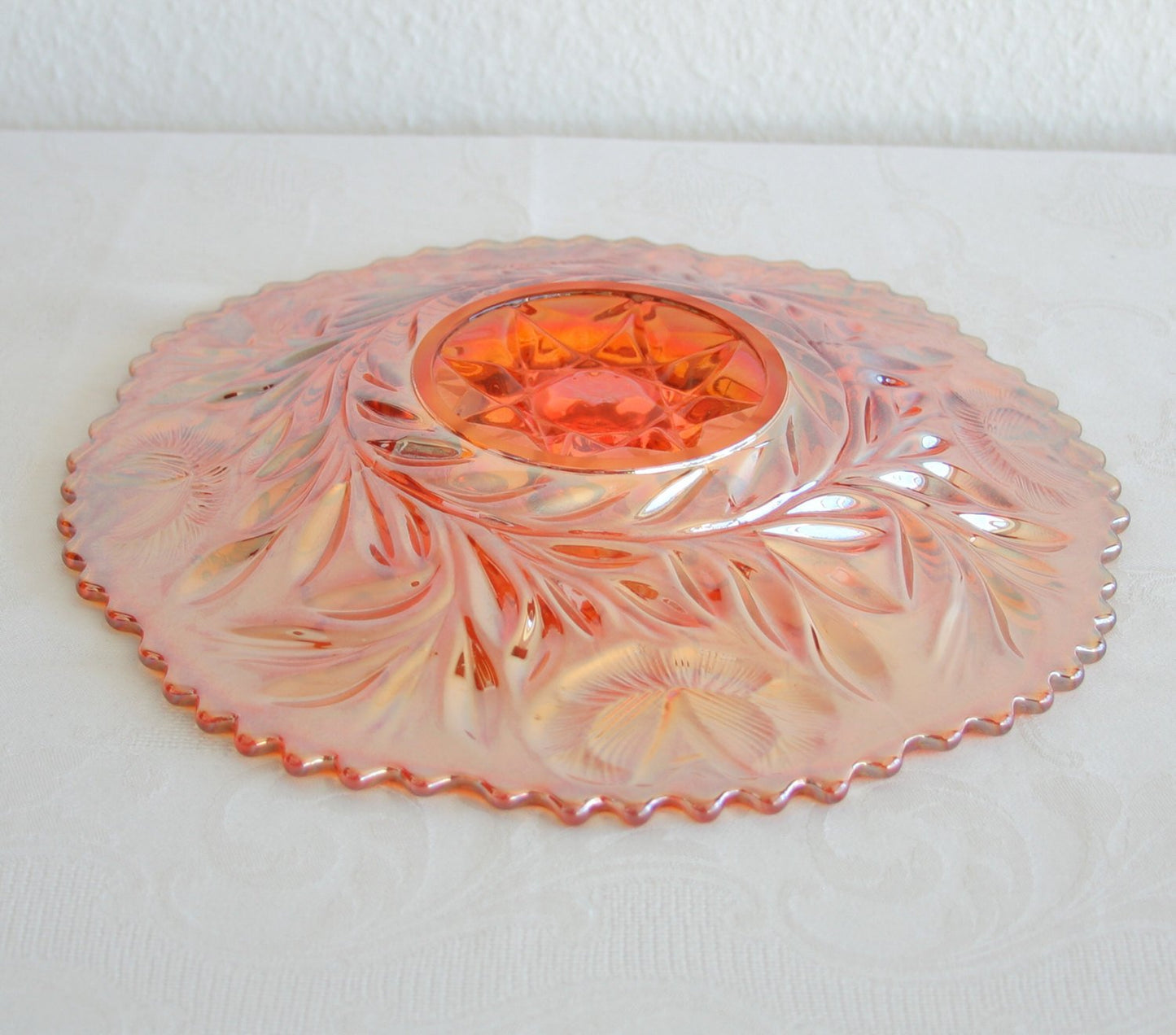 RIIHIMÄKI Carnival Glass Marigold GRAND THISTLE Large Chop Plate Mollaris.com 